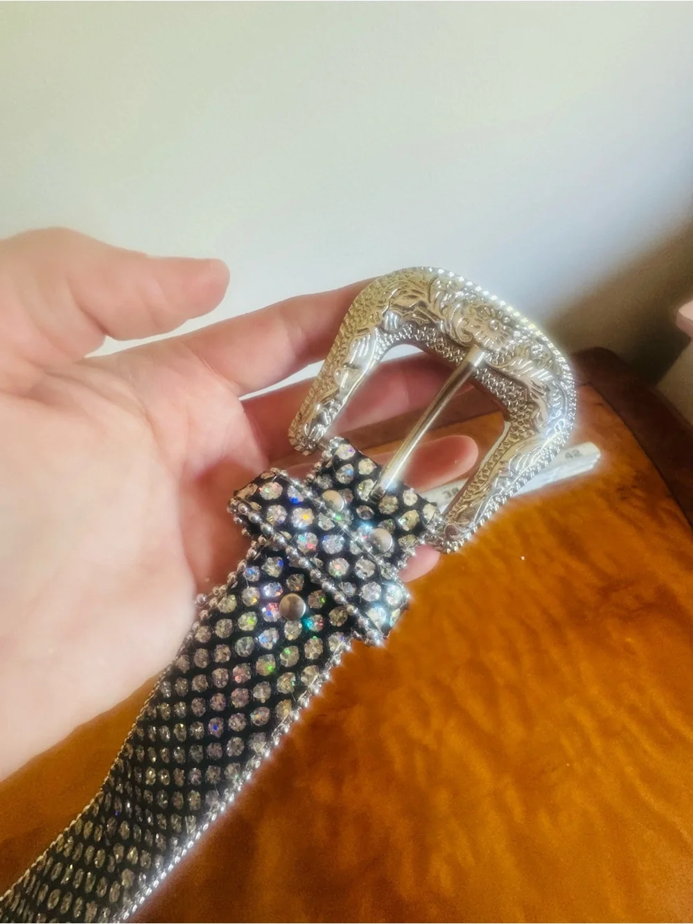 Authentic Vintage 90s Glitter Belt w/ Ornate Silver Buckle